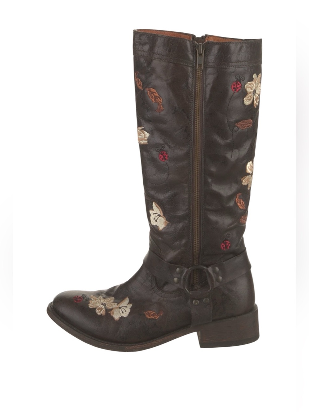Dan Post Lady Bug Floral Brown Leather Boots Size 10